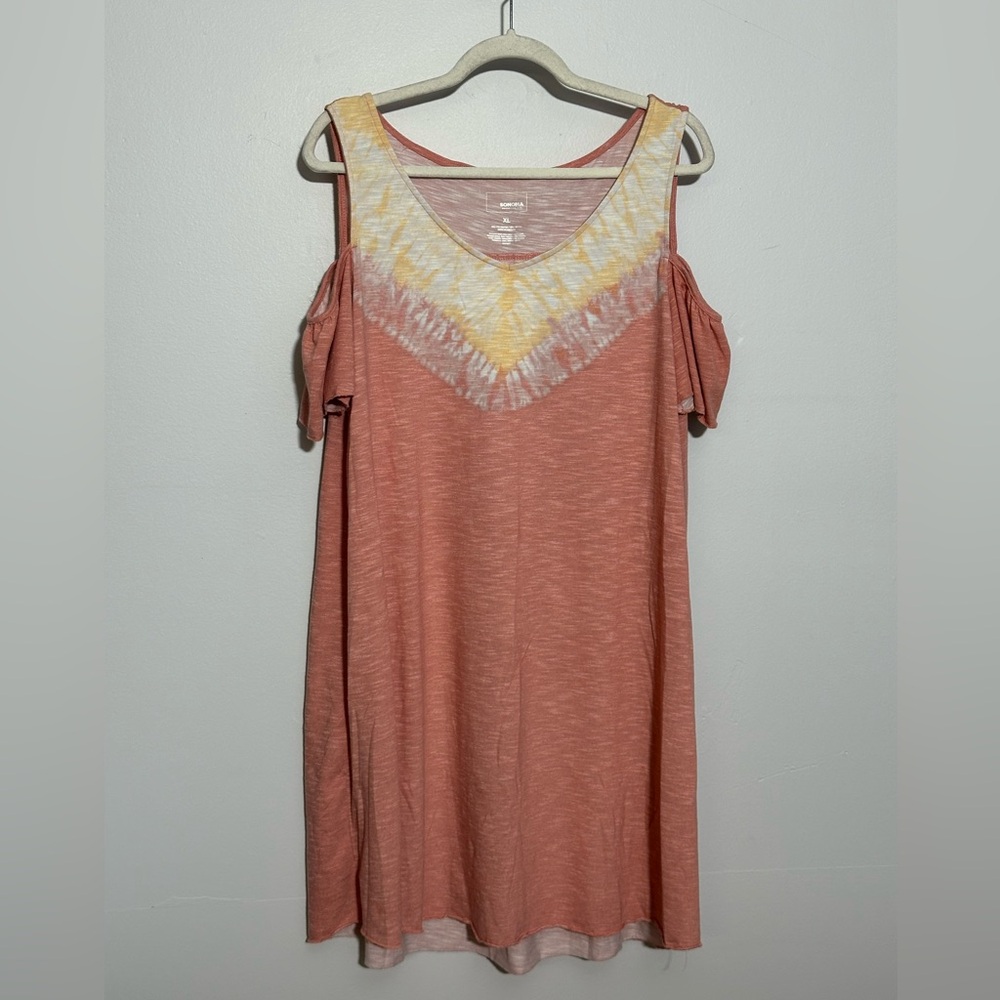 SONOMA Women’s XL Salmon Pink Tie Dye Cold Shoulder Dress‎ | SKU 0317